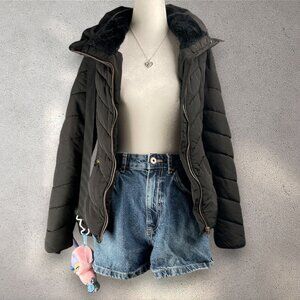 Zara Basic Puffer Jacket Women’s Small Black Hooded Quilted Winter Y2K Outerwear